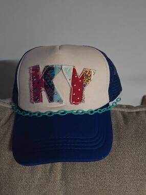 KY Kentucky Patchwork Trucker Hat Blue Mesh Snapback Handmade Style Cap